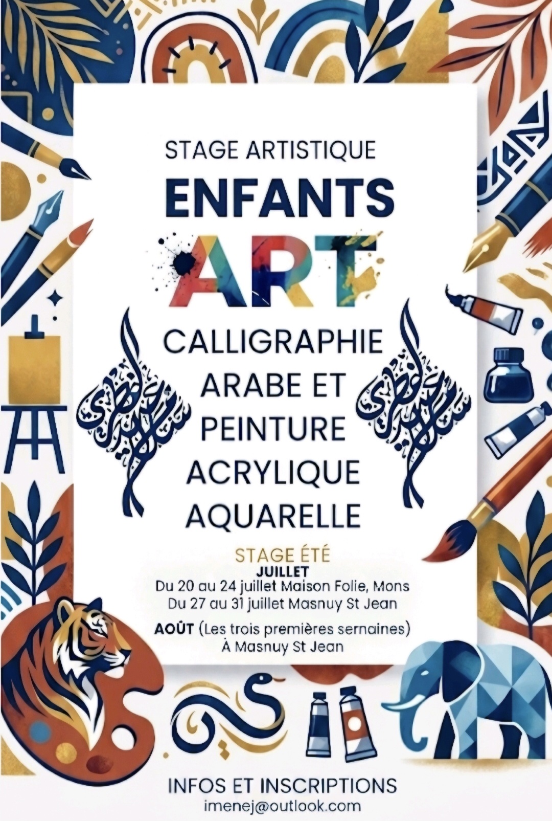 Affiche du Stage artistique autour de la calligraphie arabe