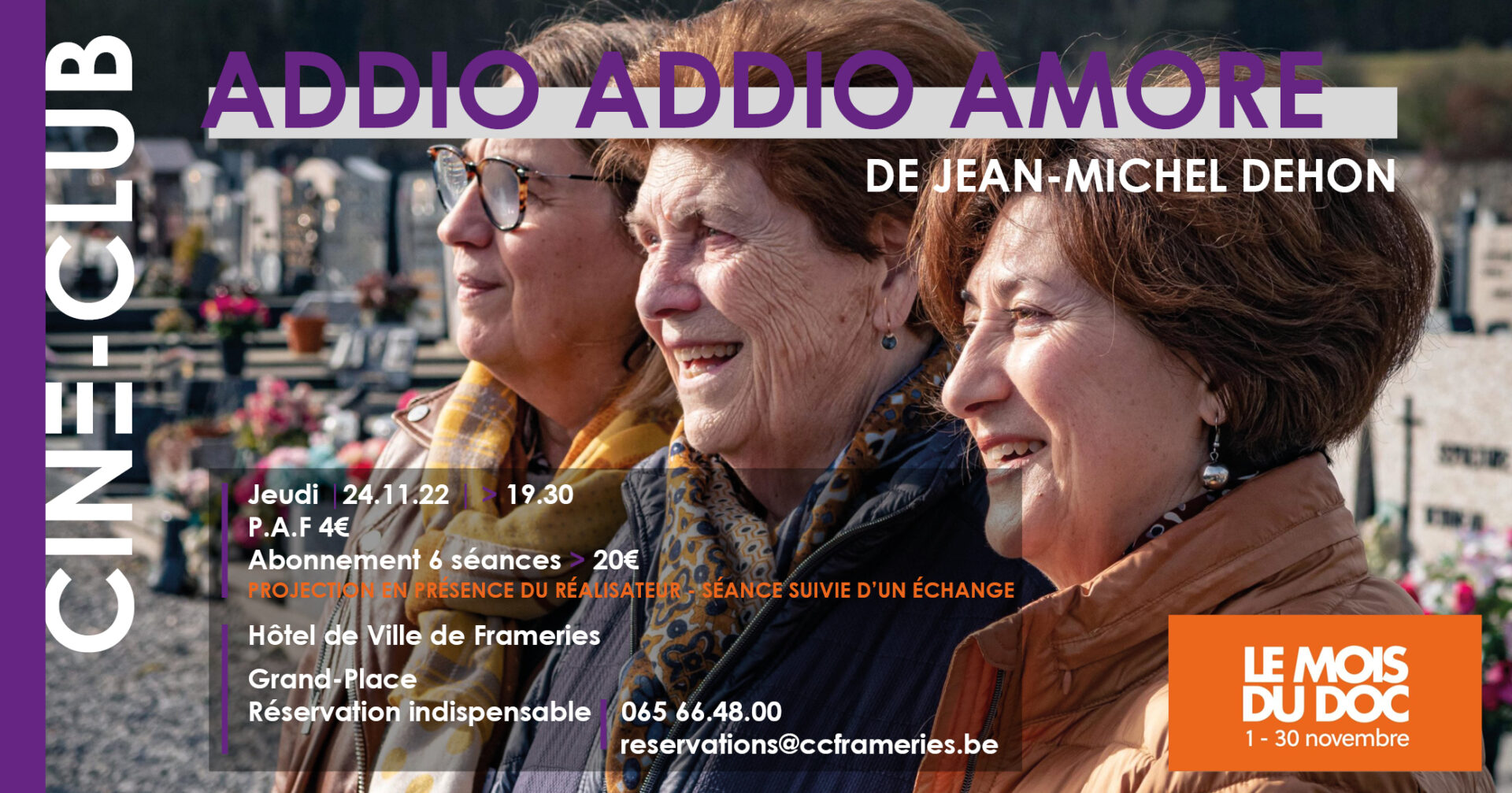 | Centre culturel de Frameries - CINÉ-CLUB 24.11.22 - Addio addio amore de Jean-Michel Dehon