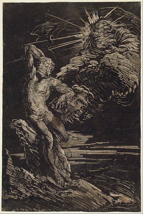 Giovanni Benedetto Castiglione, La Cr&eacute;ation d'Adam (vers 1642), monotype, Art Institute of Chicago.