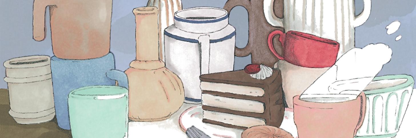 Dessin de ceramiques et d'un g&acirc;teau