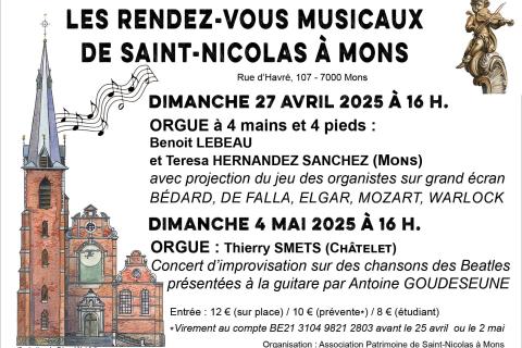 Récital d'orgue à 4 mains et 4 pieds, avec projection du jeu des organistes sur grand écran