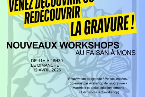 Workshop de linogravure au Faisan &agrave; Mons